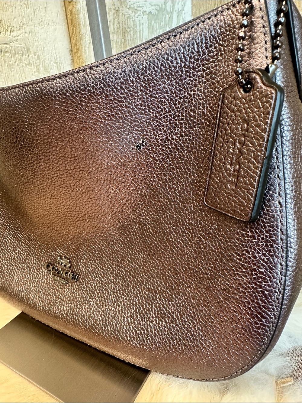 Coach Metallic Gunmetal Pebbled Leather Hobo - Picture 2 of 8